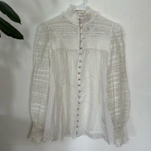 NWT - Zimmermann White Swiss Dot Lace Button-Front Blouse - size 0